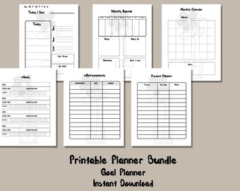 Goal Planner Bundle / Achievement Planner/ Productivity Planner/ Daily Schedule/ Mom Planner/ ADHD Planner/ A5 Planner Inserts
