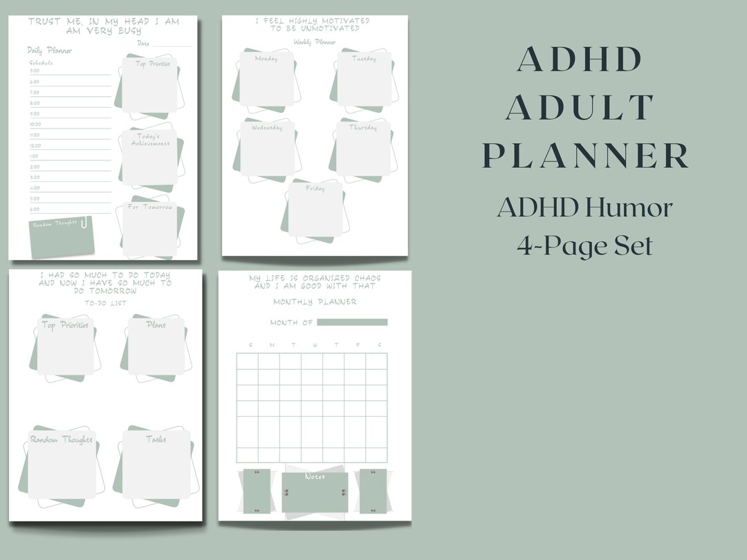Printable ADHD Adult Planner | Undated Minimalist Daily Weekly Monthly ...