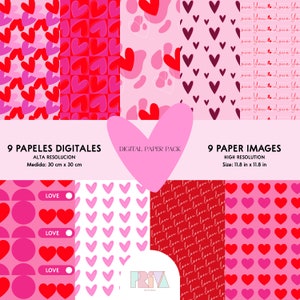 Papiers numériques pour la Saint-Valentin. Jour des amoureux. Téléchargement instantané. Papier numérique. Amour, coeurs.