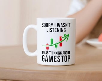 Penser à Gamestop Mug, DFV RK Kg, Tasse à café boursière, Day Trader Gift, Roaring Kitty, Funny Investor Gift, Investing Mug, GME