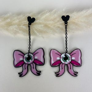 Pastel Goth Bow Dangle Earrings: Creepy Kawaii Jewelry