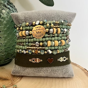 Olive Green Bead Bracelet Set: Bohemian Stacked Bracelets