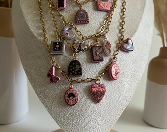 Gold Ceramic Charm Necklace: Layered Boho Chic Jewelry