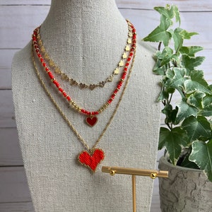 Handmade Boho Multi Strand Hearts Necklace Set with Stud Earrings