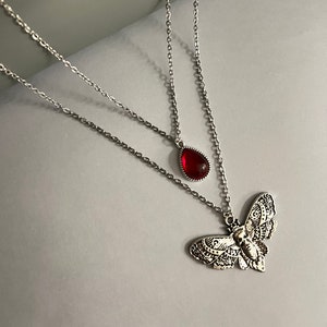 thumbnail image 2 of Gothic Y-Drop Necklace - Black Red Crystal Teardrop Choker, Punk 2 of 12