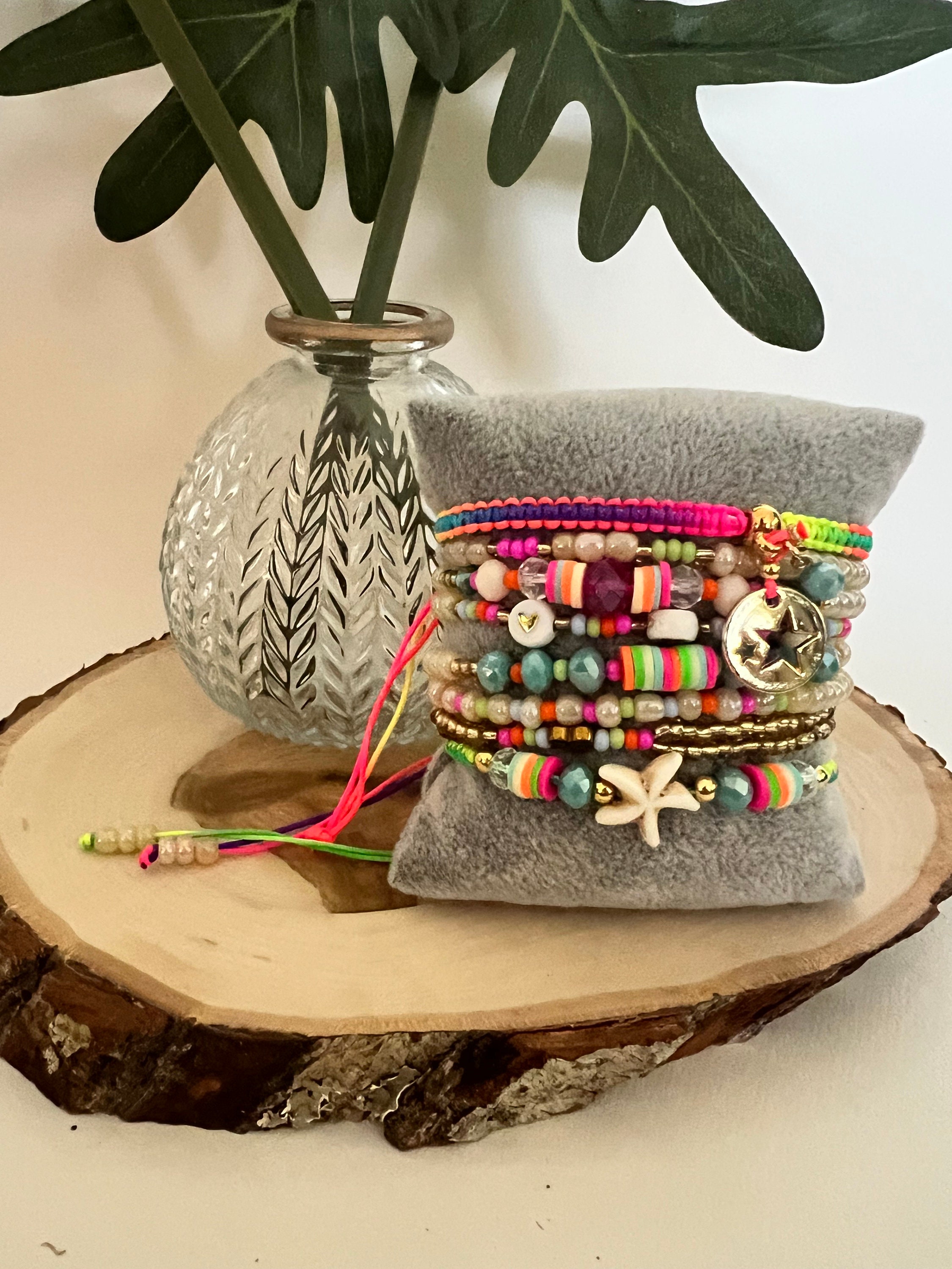 Colorful Neon Color Festival Bracelets Set, Pop-of-Color Statement Stacked Bracelets Set, Trendy Kawaii Summer Bracelets, Cool Bracelets