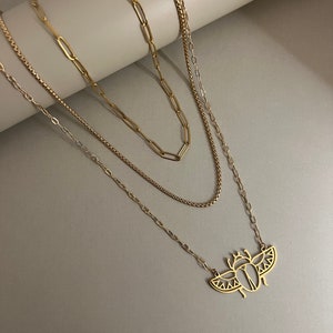 Egyptian Scarab Beetle Gold Necklace Set: Boho Layered Multi-Chain