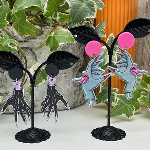 Creepy Hand Statement Earrings: Pastel Goth Acrylic & Resin