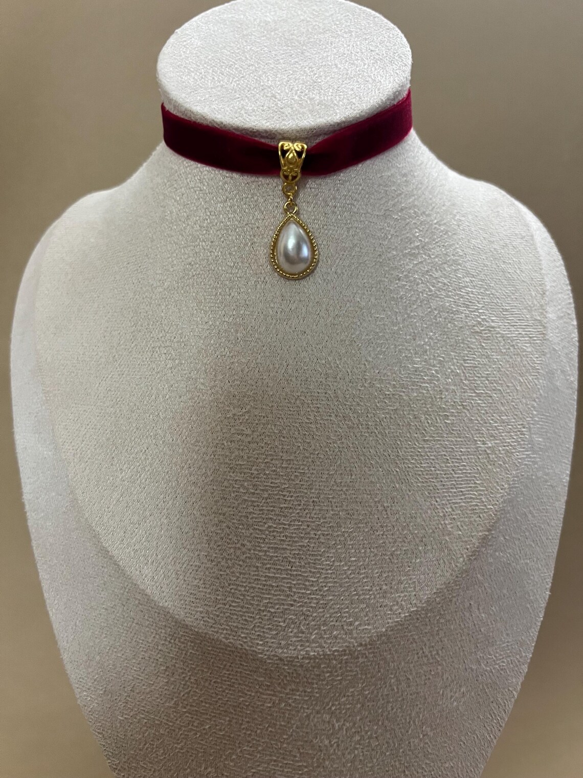 Mod Victorian Deco Crystal Pearl Burgundy Velvet Choker main image 1