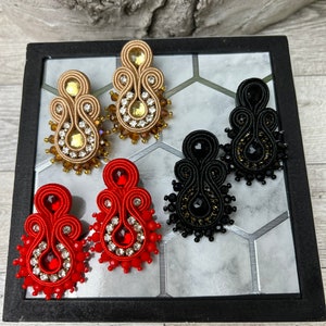 Elegant Art Deco-Inspired Soutache Earrings for Woman, Trendy Dangle Earrings, Stylish Wedding Earrings, Gown Earrings, Evening Earrings