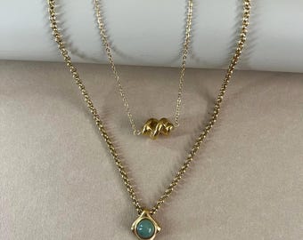 Aventurine Stone Layered Necklace: Gold Bohemian Stainless Steel