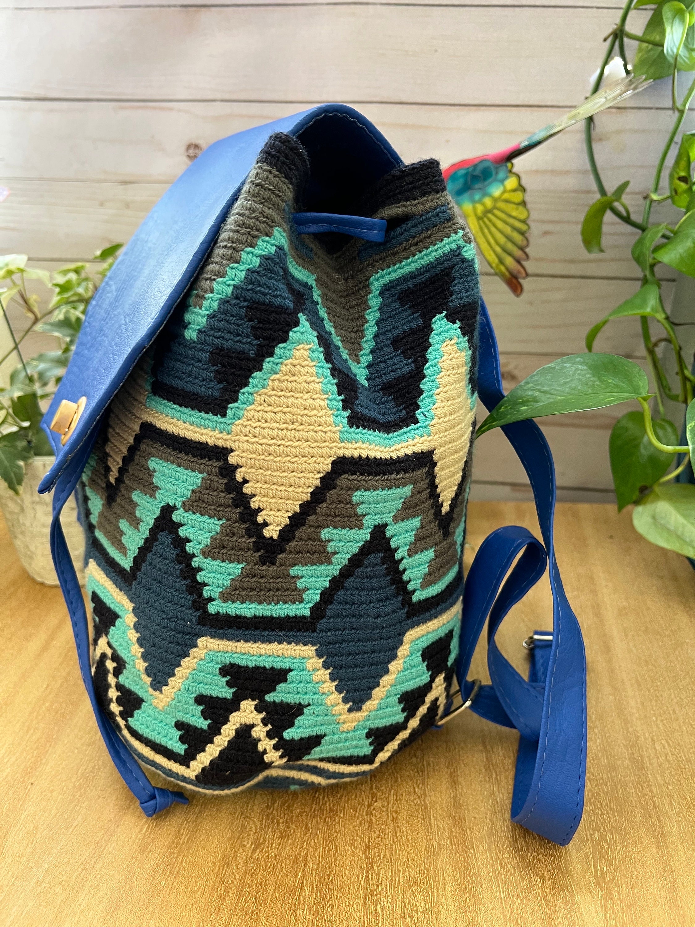Wayuu Colorful Geometric Patterned backpack Handwoven Wayuu Backpack: Bohemian Geometric Knit Bag - Etsy main image 4