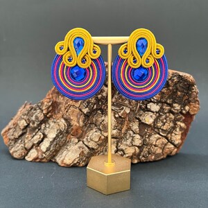 Round Soutache Earrings, Handmade Blue Earrings, Elegant Drop and Dangle, Earrings, Unique Earrings, Boho Earrings