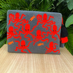 Octopus Computer Cover, Handmade Tablet or Computer Cover, Animal Electronic Cover Bag, Unique Hand Knit Laptop Sleeve, Boho Computer Bag