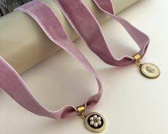 Handmade Dusty Pink Velvet Choker: Boho Pendant Necklace