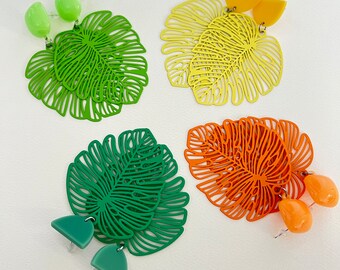 Pendientes de hoja de monstera de colores: estilo bohemio de resina hecho a mano