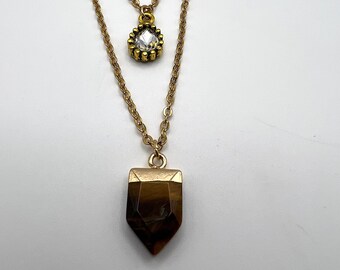 Bohemian Tiger's Eye Layered Necklace: Gold Stainless Steel, Handmade
