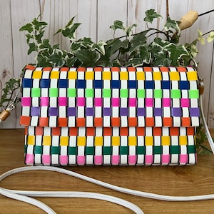 Colorful Plastic Strapping Shoulder Bag, Stylish Boho Handbag, White Small Shoulder Bag, Retro Trendy Bag, Recycled Shoulder Bag