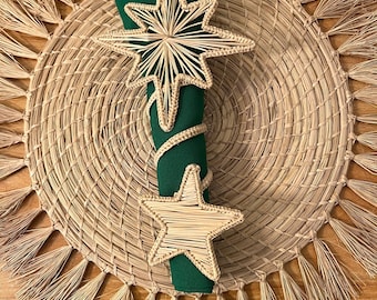 Iraca Palm Star Napkin Rings: Handwoven Boho Table Decor (Set of 6)