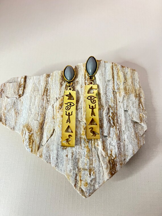 Boucles D'oreilles Pendantes En Cuir Imprimé Hiéroglyphe