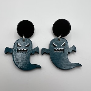 Hand-Painted Ghost Dangle Earrings: Whimsical Goth Wood Earrings