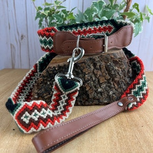 Klassisches Hundehalsband und Leine Set, Vintage Handgestricktes Hundehalsband und Leine, Bunte Leine und Halsband, Handgemachtes Hundehalsband und Leine