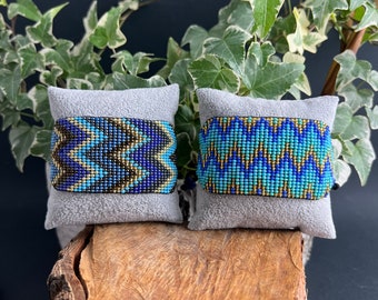 Statement Beaded Cuff, Blue Handmade Bracelet, Beaded Wide Bracelet Cuff, Boho Chic Bracelet, Seed Bead Bracelet, Trendy Hippie Bracelet
