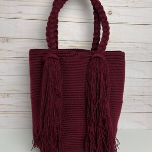 Klassische Burgund Top Henkel Tasche, Elegante Sommer Handgewebte Tasche, Wayuu Hand Gestrickte Schultertasche, Stilvolle Häkelhandtasche, Trendy Umhängetasche