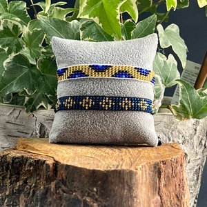 Blue & Yellow Bracelet, Stylish Beaded Bracelet Cuff, Boho Chic Bracelet, Seed Bead Bracelet, Cute Hippie Bracelet, Handmade Beaded Bracelet