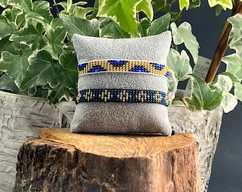 Blue & Yellow Bracelet, Stylish Beaded Bracelet Cuff, Boho Chic Bracelet, Seed Bead Bracelet, Cute Hippie Bracelet, Handmade Beaded Bracelet