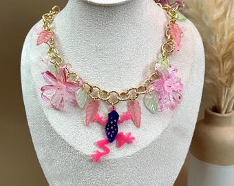 Collier tendance grenouille rose, bijoux en perles fantaisistes Cottagecore