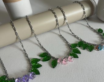 Cottagecore Glass Bead Charm Necklace: Woodland Fairycore Necklace