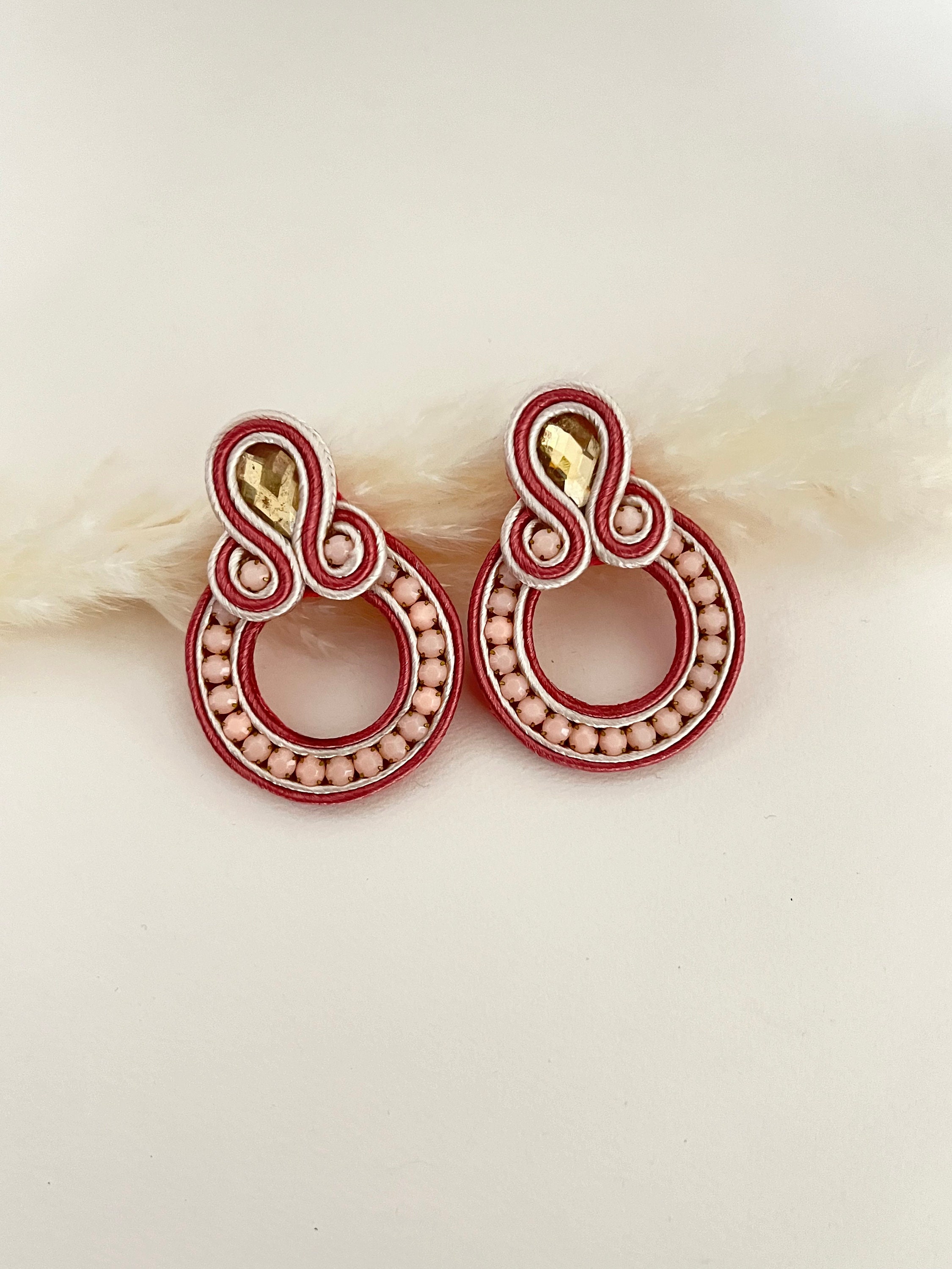 Pink Statement Soutache Earrings for Woman, Elegant Soutache Earrings, Flirty Pink Oversized Earrings, Wedding Earrings, Prom Gown Earrings