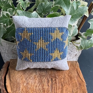 Star Beaded Bracelet Cuff, Handmade Wide Cuff, Adjustable Bracelet, Trendy Blue Star Bracelet, Boho Wide Bracelet, Statement Bracelet