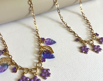 Coquette Purple Flower Charm Necklace: Flirty Spring Fairycore Necklace