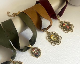 Victorian Fairy Pendant Choker: Handmade Suede Ribbon Necklace