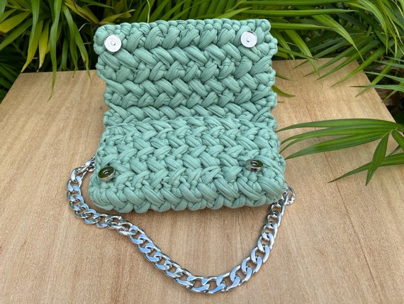 Elegant Mint Green Women\'s Crochet Backpack Crochet Backpack Pattern PDF | Chunky Cotton Cord Bag With  main image 4