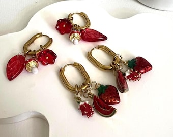 Interchangeable cottagecore Pendant Hoops: Stainless Steel Whimscial Retro Earrings