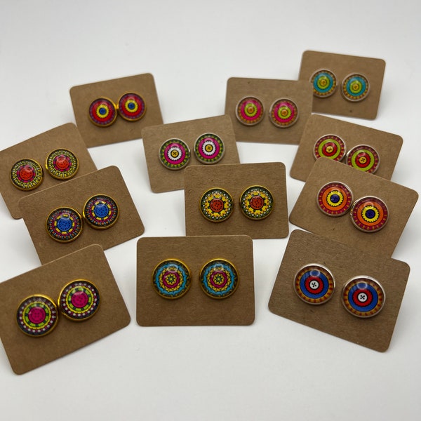 Handmade Mandala Stud Earrings: Retro Bohemian Stainless Steel
