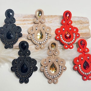 Oversized Elegant Statement Earrings, Classic Soutache Wedding Earrings, Stylish Retro Earrings, Evening Gown Large Earring, Prom Earrings