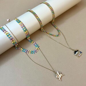 Pastel Rainbow Kawaii Chic Layered Necklace - Unicorn & Cloud Magical Necklace