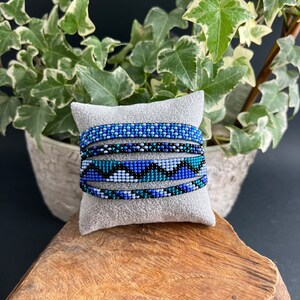 Blue Beaded Bracelet, Multiple Adjustable Bracelet, Beaded Bracelet Cuff, Boho Chic Bracelet, Seed Bead Hippie Bracelet, Handmade Bracelet