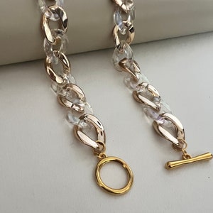 Chunky Gold & Clear Acrylic Chain Necklace: Boho Statement Choker