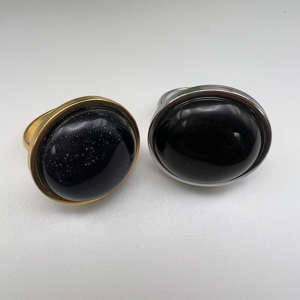 Black Agate Stone Statement Rings, Oversized Edgy Trendy Rings, Classic Elegant Rings, Large Stone Rings, Timeless Rings, Glam Dressy Rings