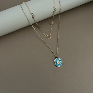 Celestial Layered Necklace with Trendy Moon & Star Choker, Sun Pendant Necklace Set, Witchy Chic Celestial Theme Layered Necklace