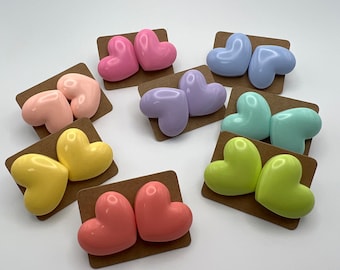 Pastel Heart Stud Earrings: Kawaii Resin Jewelry Set