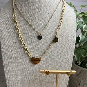 Multi Strand Gold Heart Necklace Set for Women, Layer Necklace Set, Gold Boho Necklace, Layered Necklace Set of Two, Multi-chain Necklace