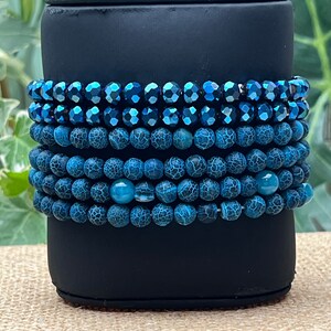 Stylish Blue Stacked Bead Bracelet Set, Dressy Stackable Bracelet Set, Trendy Bracelet Set, Fashionable Classic Blue Bracelet Set