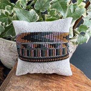 Geometric Seed Bead Bracelet: Handmade Adjustable Boho Cuff