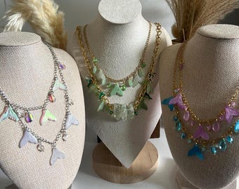 Mermaid Tail Charm Necklace: Whimsical Resin & Glass Ocean Chic Jewelry